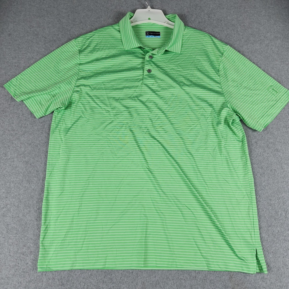 PGA Tour Polo Shirt Mens XL Green Striped Short Sleeve Performance Golf Top